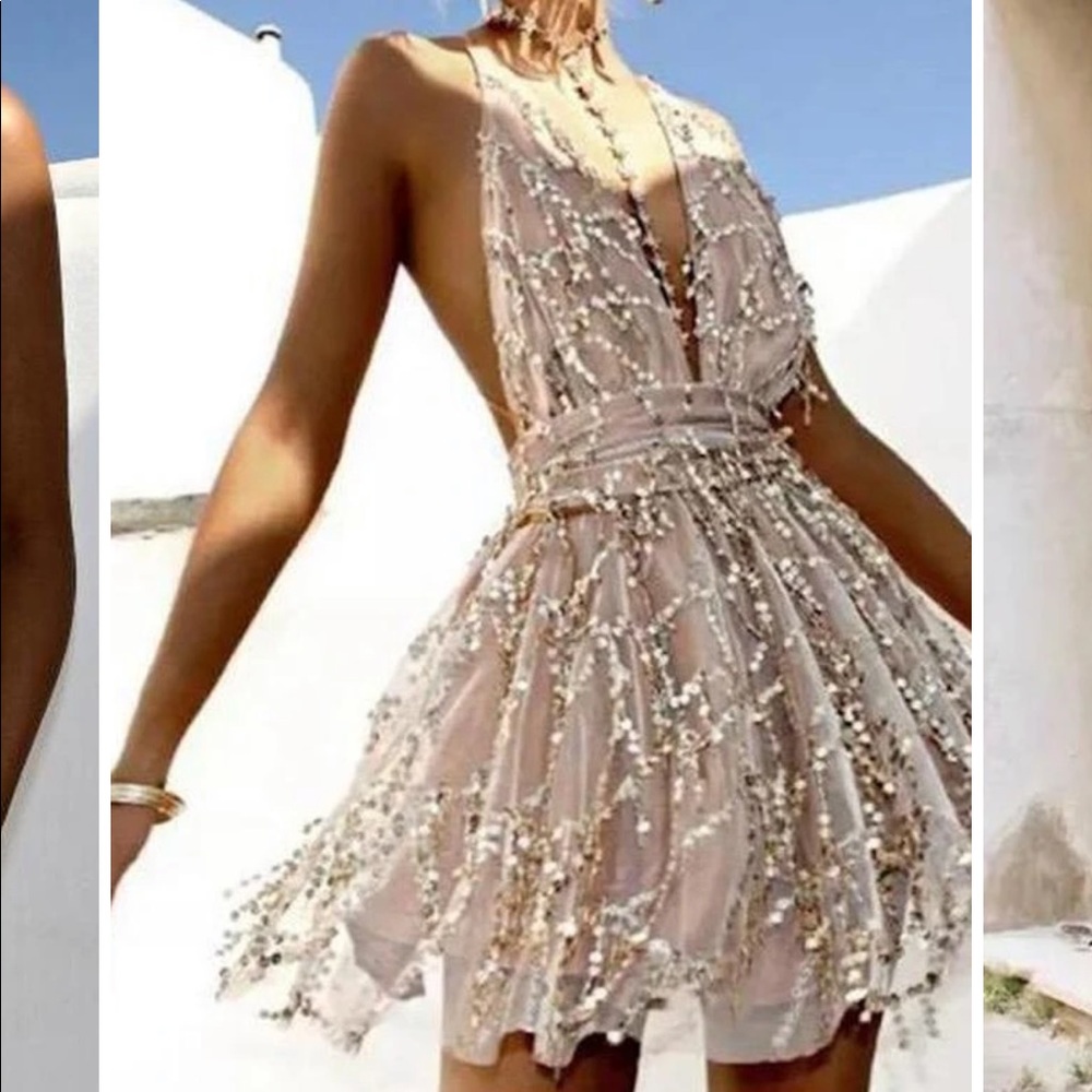 Beautiful Sequin Fringe Backless Dress